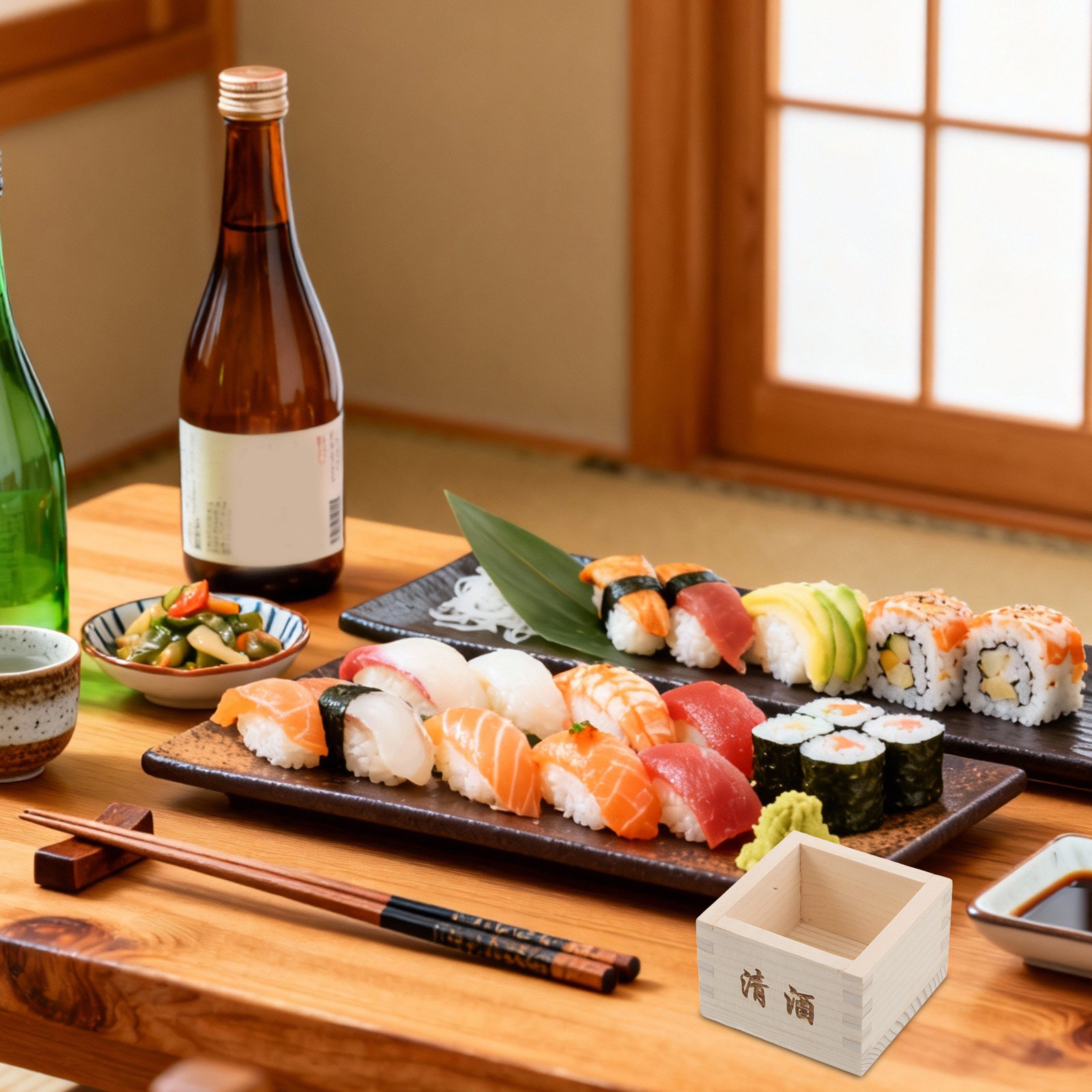 Japanese Restaurant Lifestyle - 2 cajas de madera para sake,